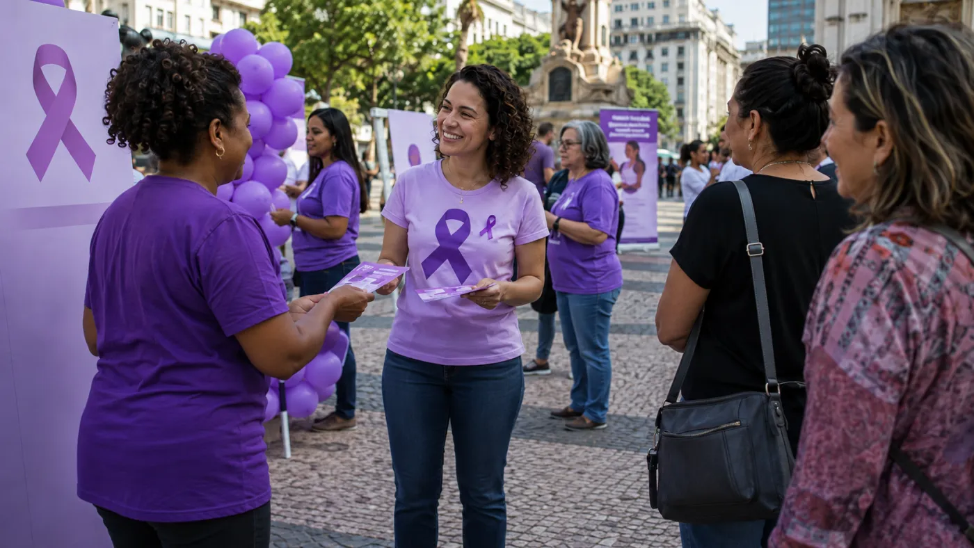 Ilustração de uma mão pintada com uma camiseta, simbolizando a união e o compromisso para uma sociedade livre de violência. Imagem gerada por IA.