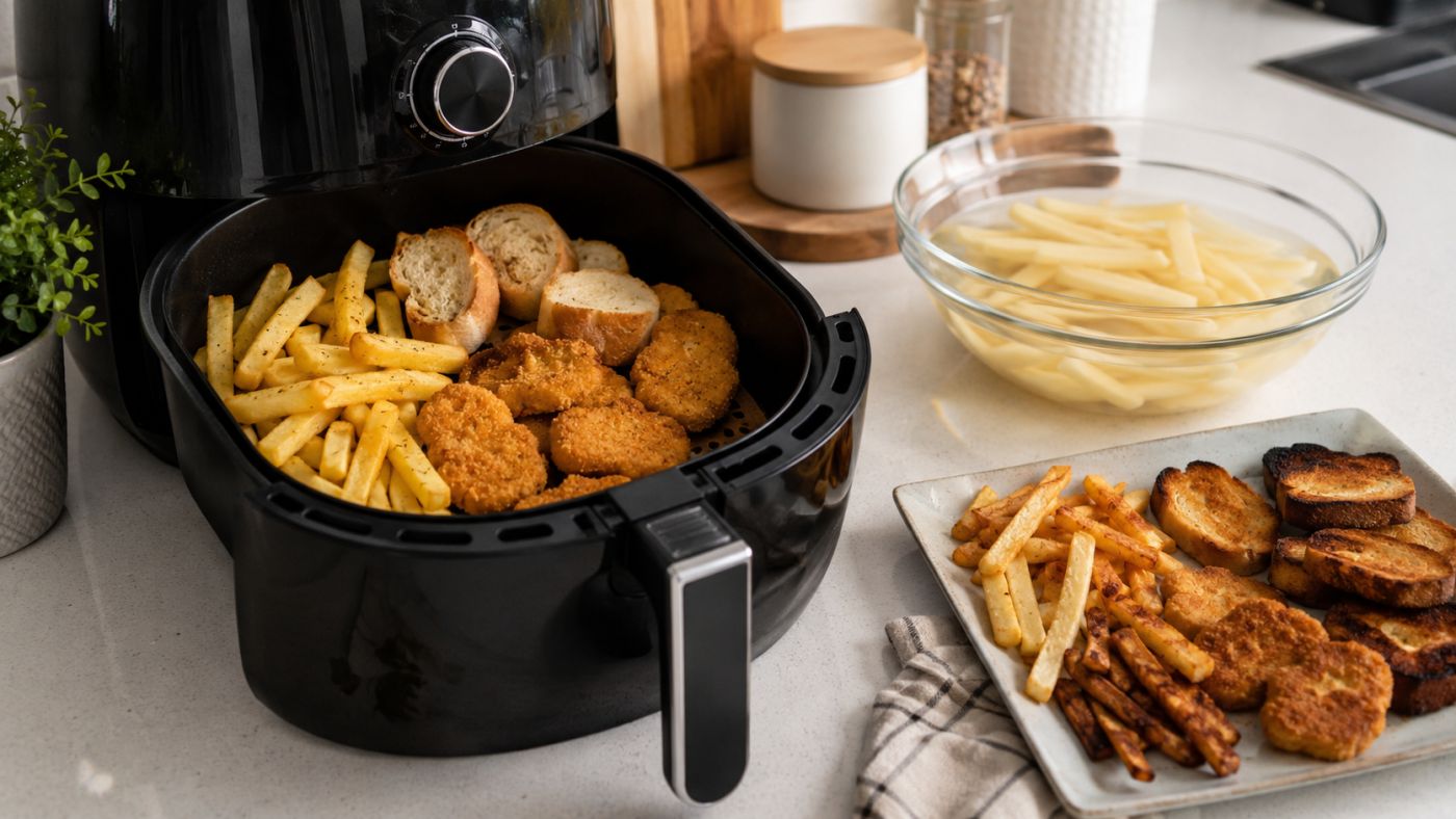 Alimentos devem ficar dourados, evitando partes muito escuras ou queimadas.