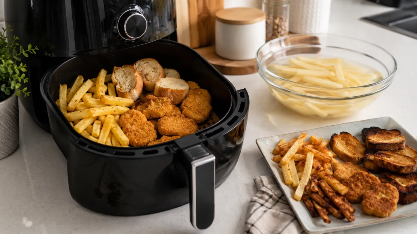 Alimentos devem ficar dourados, evitando partes muito escuras ou queimadas.