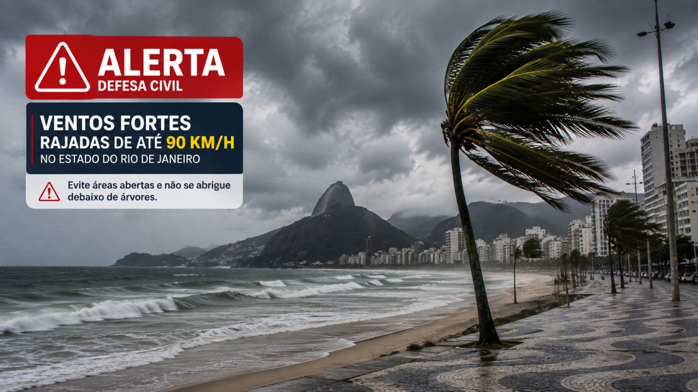 Rio de Janeiro está sob alerta para ventos fortes nesta sexta-feira (21), com possibilidade de rajadas de até 90 km/h. Foto