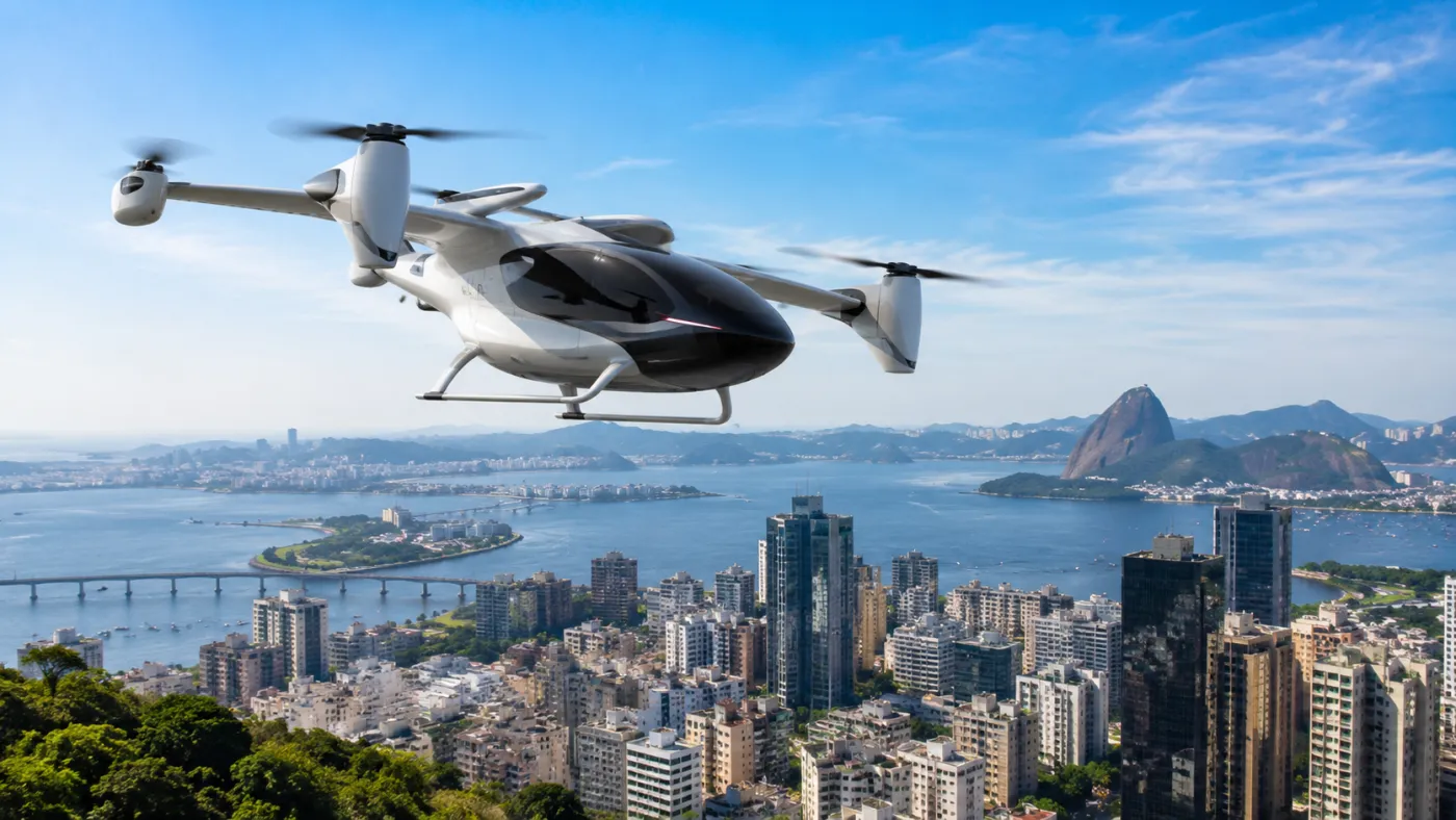Eve 100 é uma aeronave elétrica de decolagem e pouso vertical desenvolvida para operações de mobilidade aérea urbana.