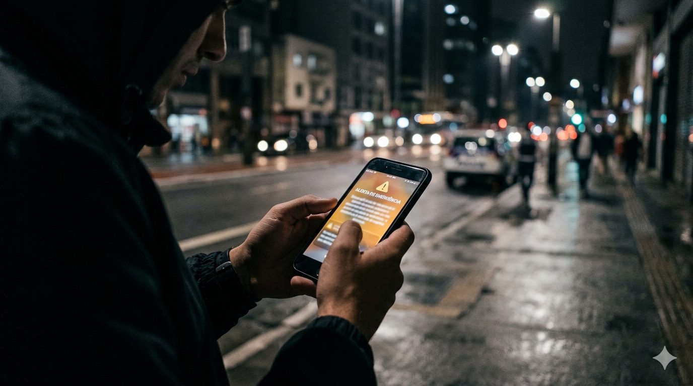 Celulares receberam falso alerta da Defesa Civil com a palavra “misantropia” durante a madrugada deste sábado (20).