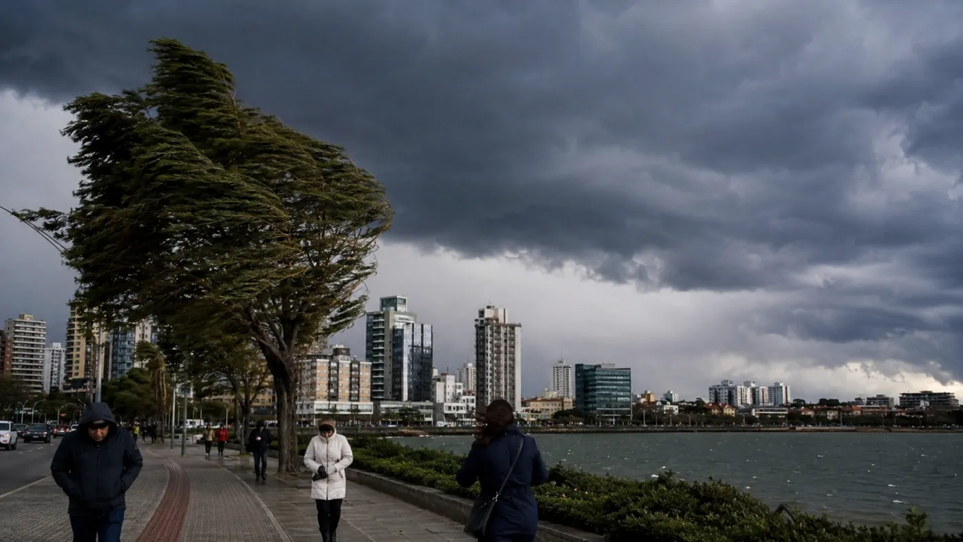 Frente fria associada a ciclone provoca ventos fortes e queda das temperaturas no Centro-Sul do país.