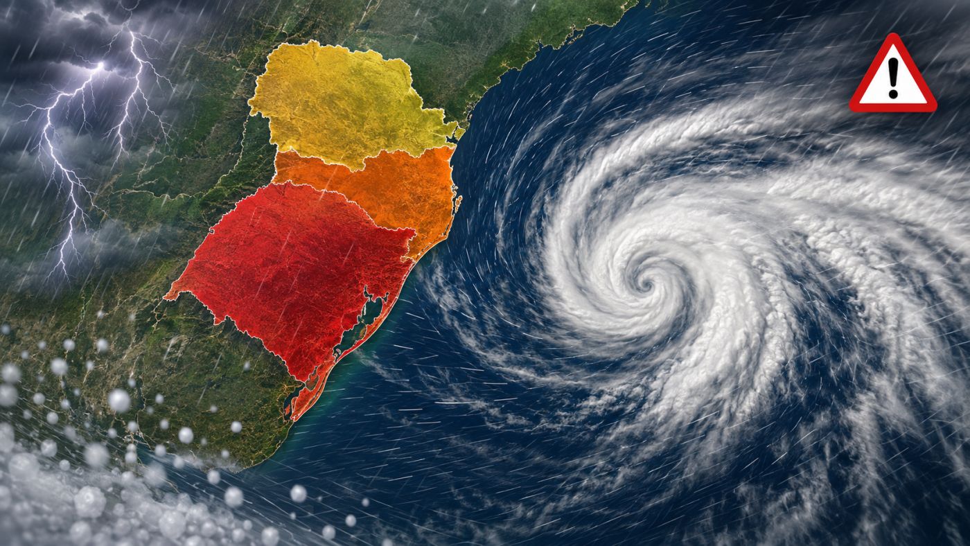 Ciclone extratropical mantém a Região Sul em alerta para tempestades, granizo e fortes rajadas de vento. Foto: Imagem