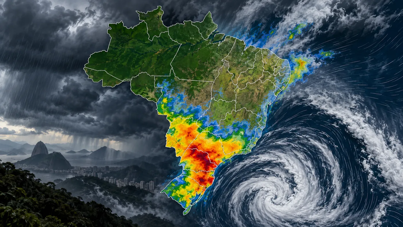 Ciclone extratropical mantém áreas de instabilidade sobre o Centro-Sul do Brasil neste sábado (12), com previsão de chuva e trovoadas principalmente no Paraná.