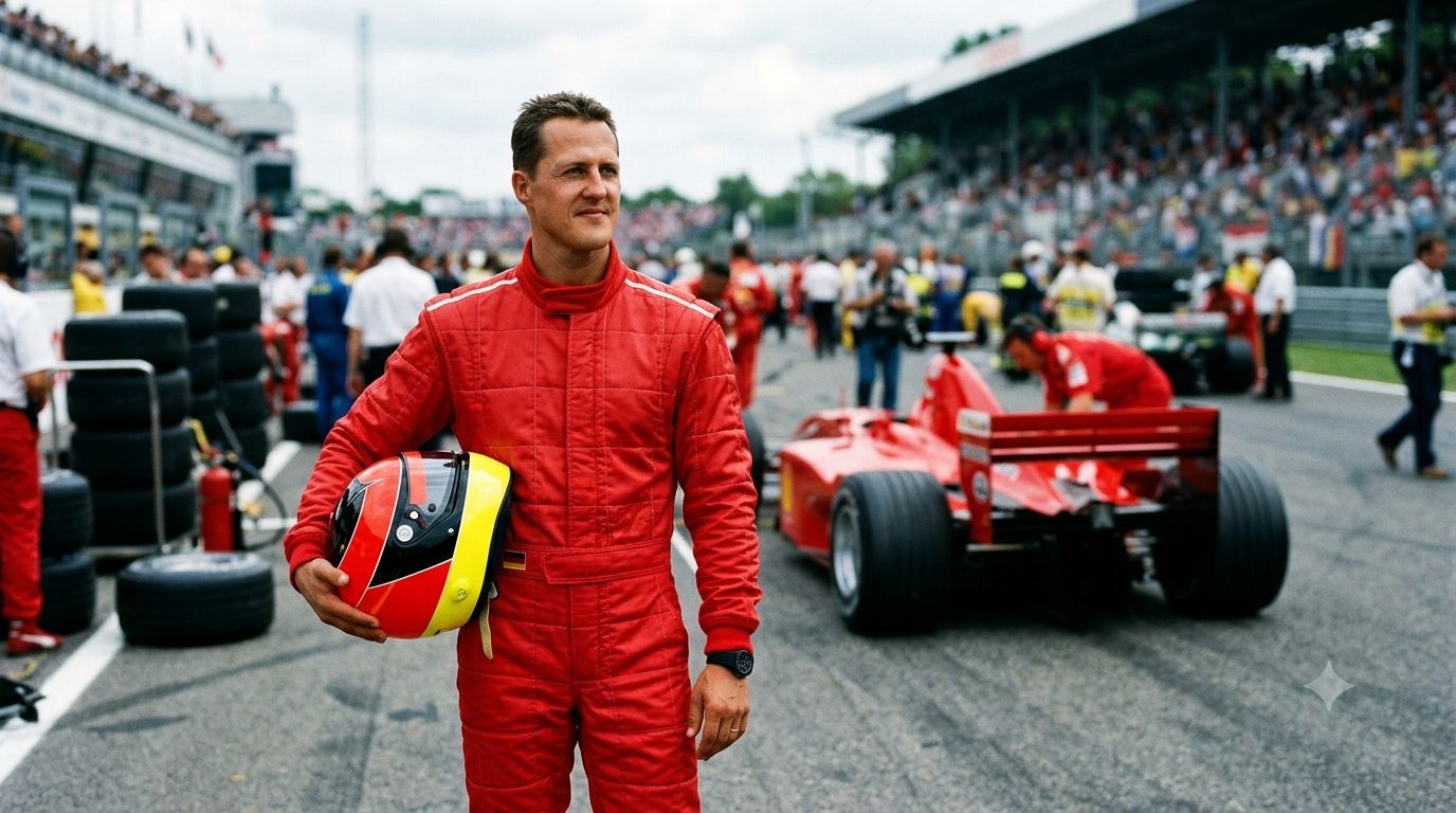 Michael Schumacher durante sua carreira na Fórmula 1; ex-piloto permanece afastado da vida pública desde 2013.