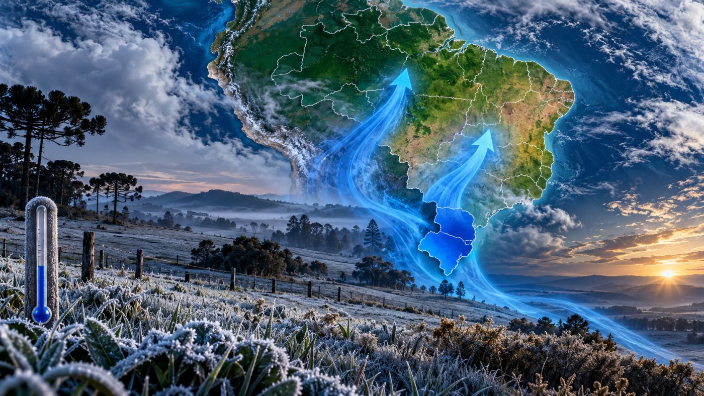 Duas massas de ar frio deverão provocar queda nas temperaturas em várias regiões do Brasil, com possibilidade de geada e