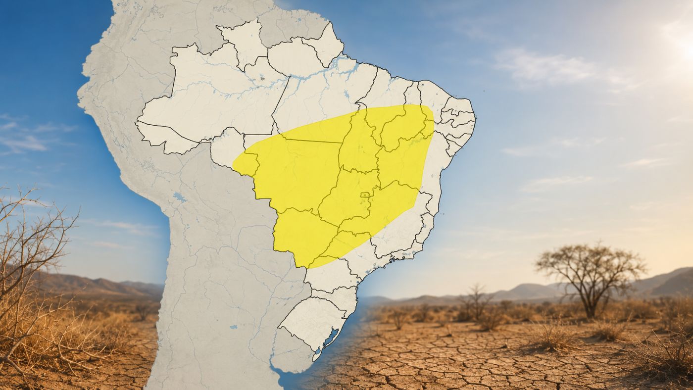 INMET alerta para umidade relativa do ar entre 20% e 30% neste sábado (29) em uma extensa faixa do Brasil, durante o