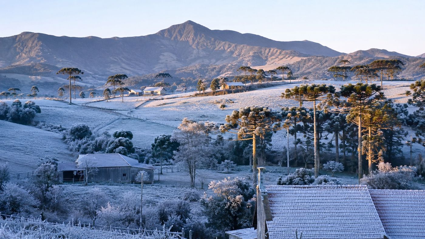Paisagens amanheceram cobertas por gelo após frio intenso — Foto: Reprodução