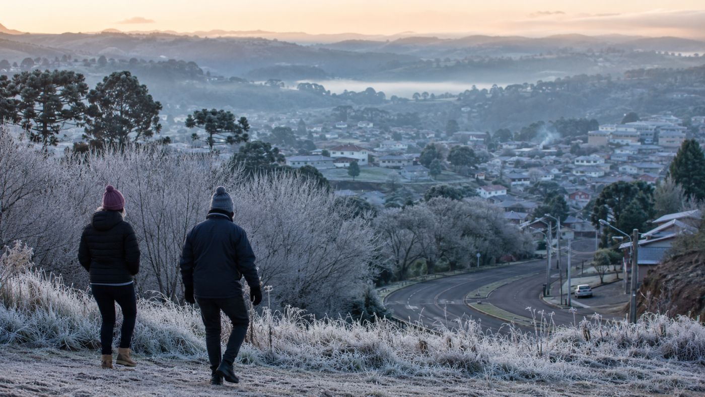 Massa de ar polar provoca manhãs geladas e temperaturas próximas ou abaixo de 0°C no Sul do Brasil.