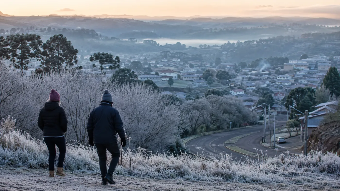Massa de ar polar provoca manhãs geladas e temperaturas próximas ou abaixo de 0°C no Sul do Brasil.
