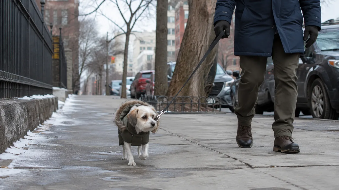 Cães também sentem frio e precisam de proteção adequada durante os passeios no inverno.