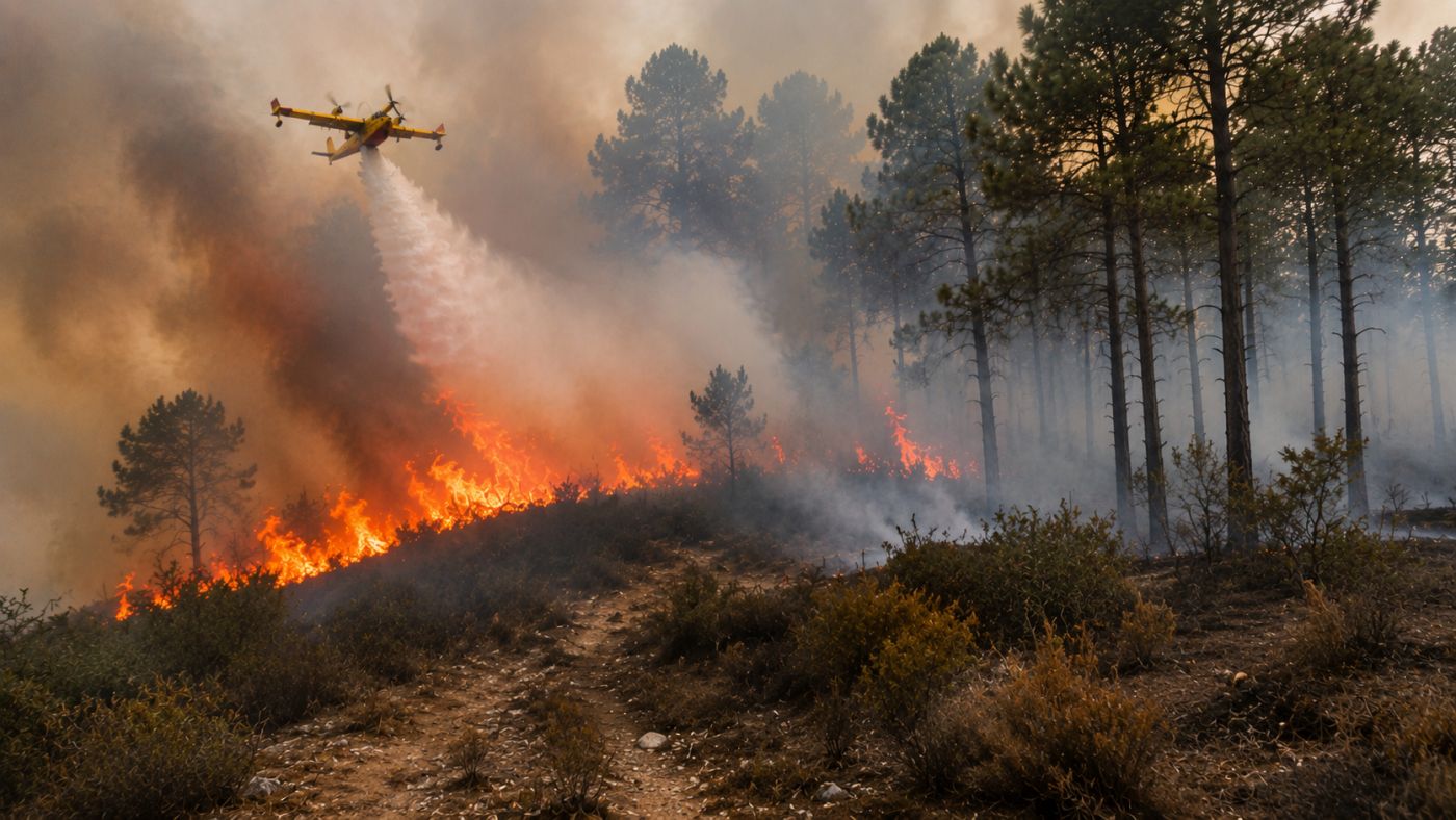 Bombeiros trabalham no combate aos incêndios no sudoeste da França.