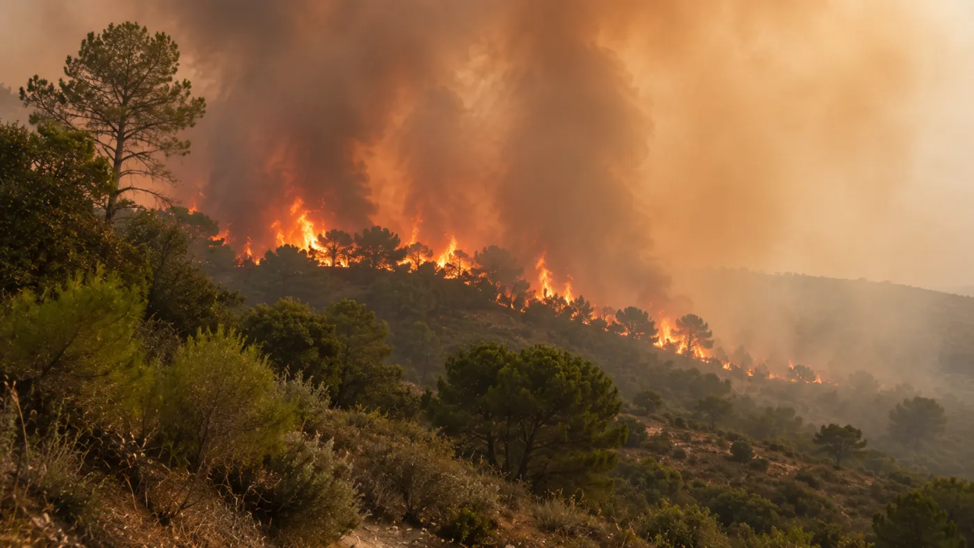 onda de incêndios florestais de grandes proporções atingiu a França e a Espanha