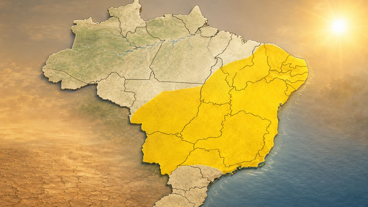 Mapa mostra regiões do Brasil sob alerta de baixa umidade do ar.