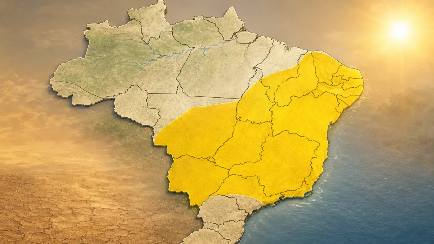 Mapa mostra regiões do Brasil sob alerta de baixa umidade do ar.