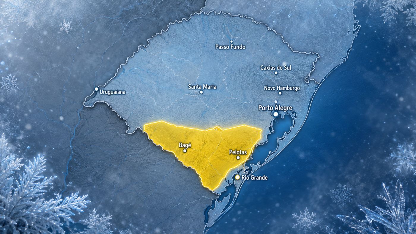 Mapa do INMET mostra as áreas do Rio Grande do Sul incluídas no aviso de geada válido para terça-feira (25). Foto: