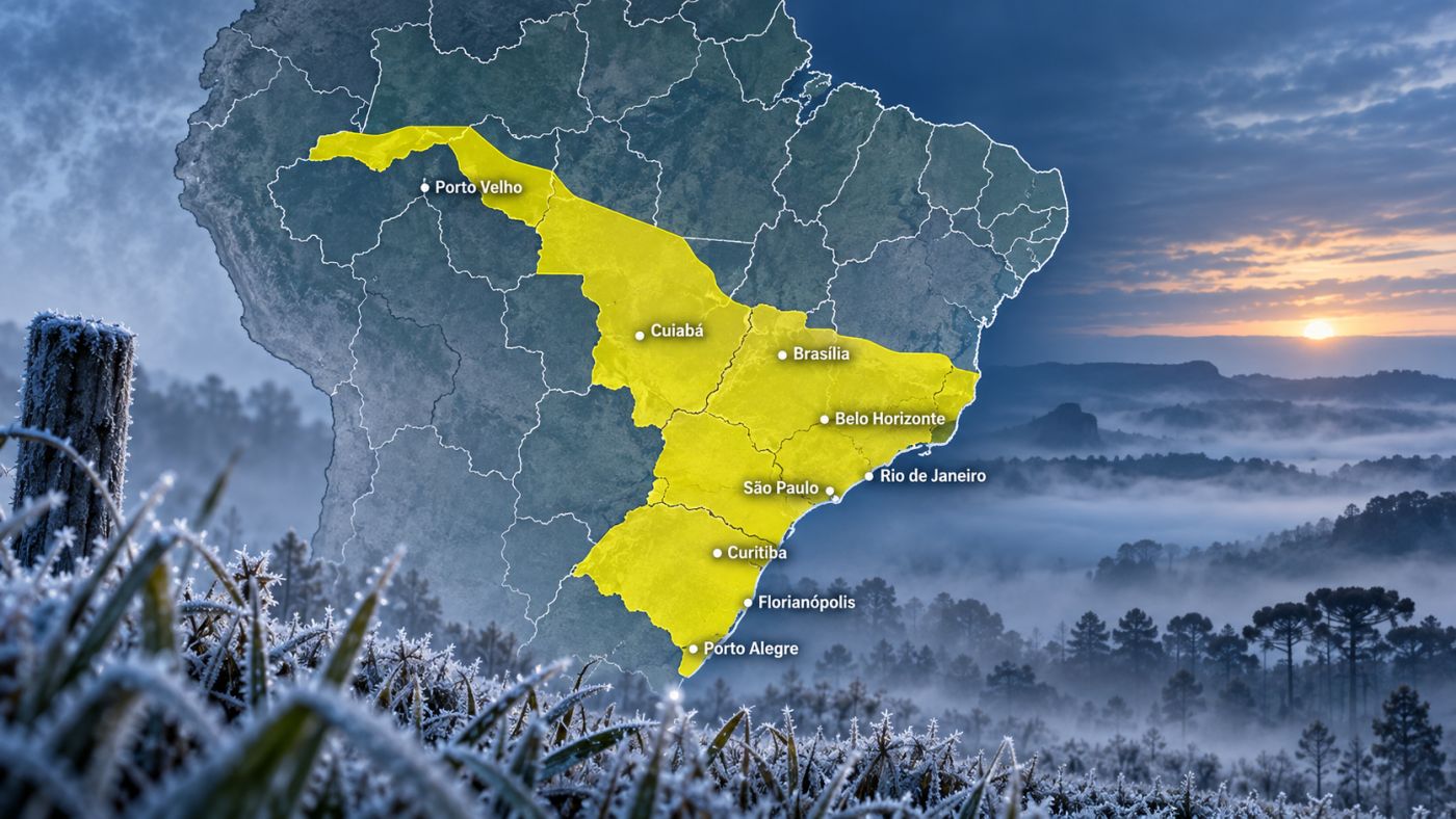 Alerta do INMET indica queda de temperatura entre 3°C e 5°C em áreas de 14 estados e do Distrito Federal entre domingo (6)