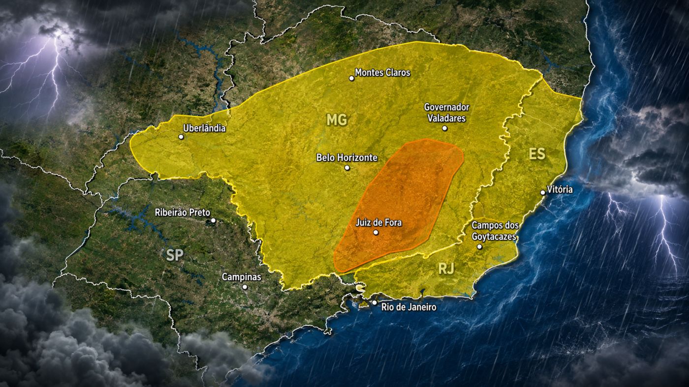 INMET emite alertas amarelo e laranja para tempestades nesta quinta-feira (27), com previsão de chuva forte, granizo e