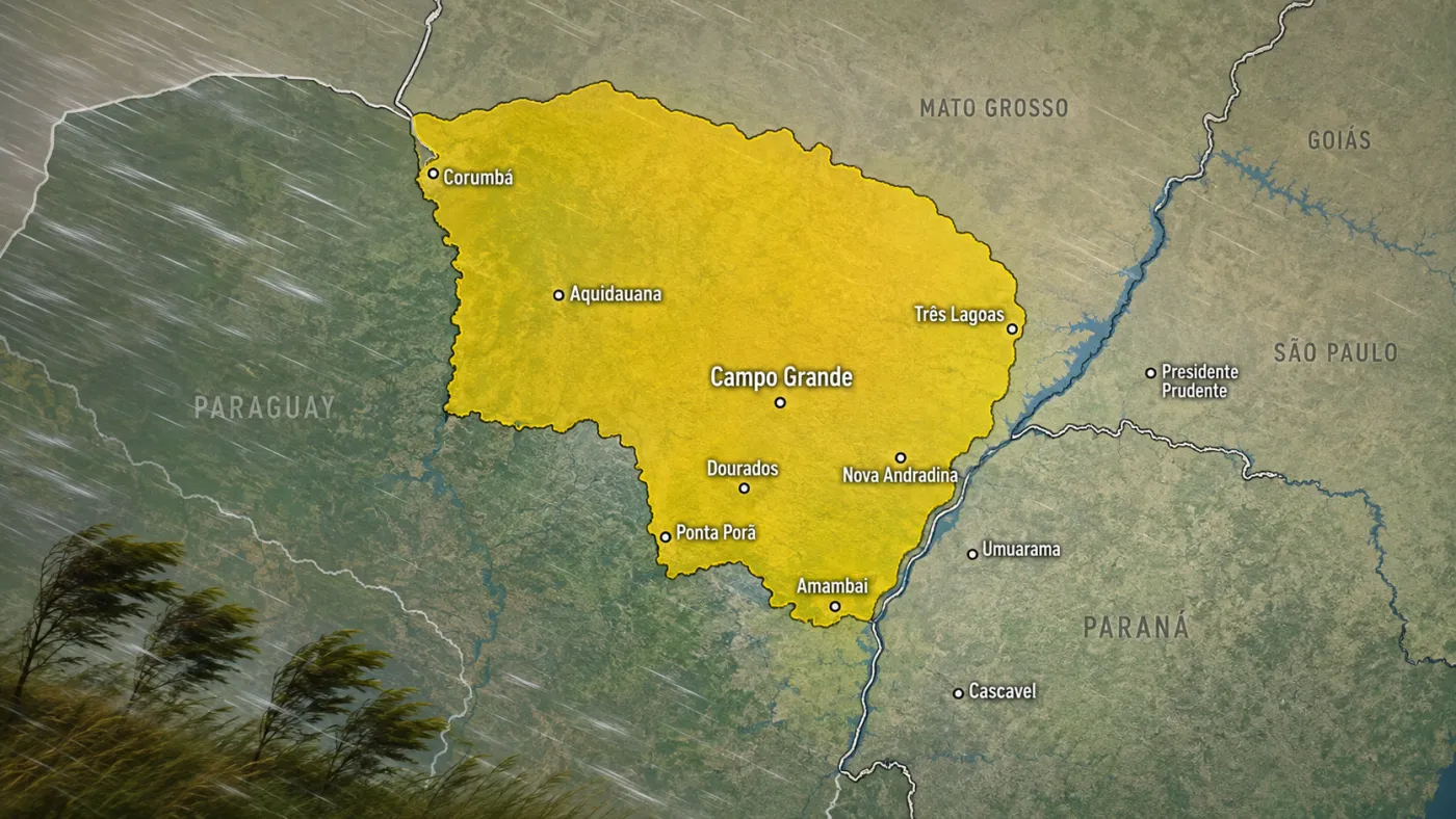 INMET emitiu alerta amarelo de vendaval para áreas de Mato Grosso do Sul e do Paraná nesta sexta-feira (28). Foto: Reprodução/INMET.