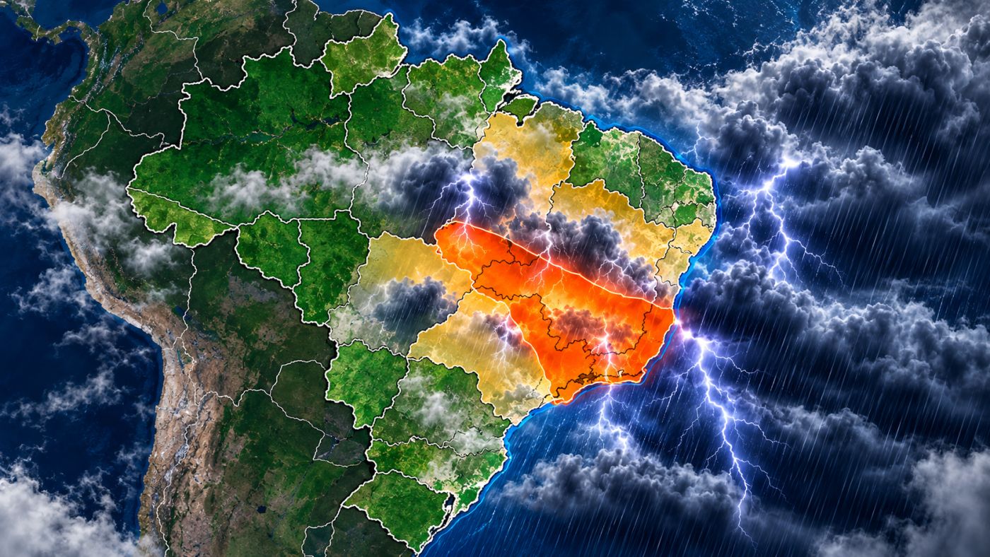 Alertas do INMET indicam risco de tempestades em várias regiões do Brasil nesta sexta-feira (16), com destaque para áreas