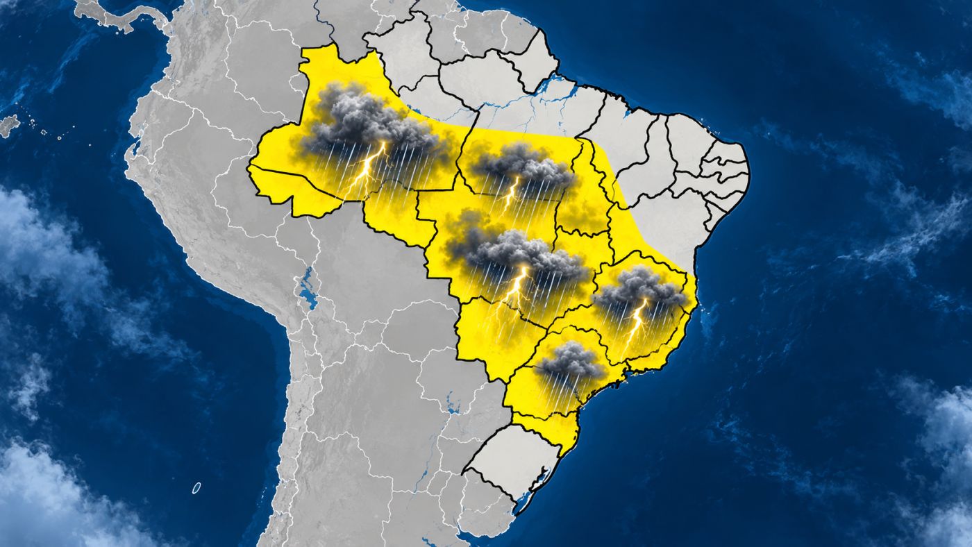 Alerta do INMET indica risco de chuvas intensas nesta sexta-feira (30), com acumulados de até 50 mm por dia e ventos de até
