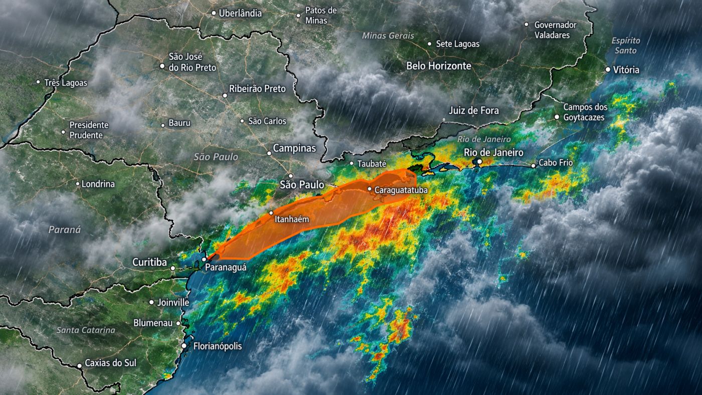 Aviso do INMET aponta risco de chuva intensa, alagamentos, deslizamentos e transbordamentos de rios em áreas de São Paulo,