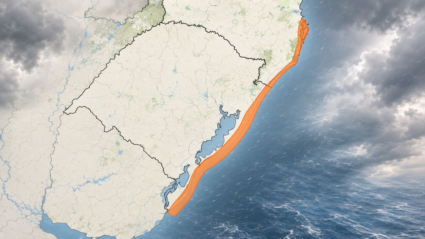 Alerta do INMET abrange áreas litorâneas de Santa Catarina e do Rio Grande do Sul. Foto: Reprodução/INMET