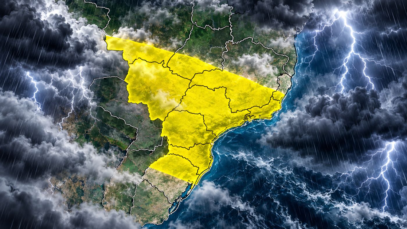 INMET mantém alerta para tempestades nesta terça-feira (13), com previsão de chuva forte, rajadas de vento e possibilidade