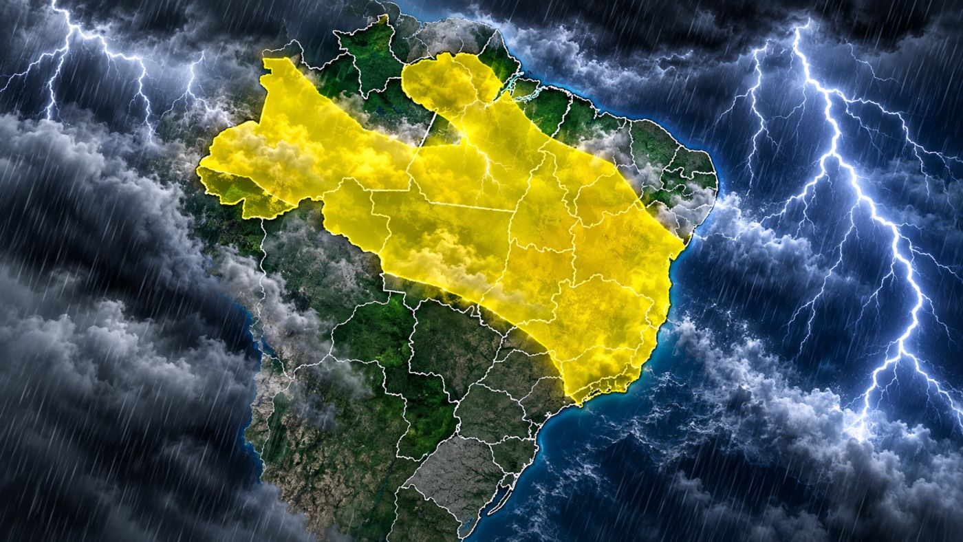 INMET mantém alerta de tempestades neste sábado (17), com previsão de chuva forte, rajadas de vento e possibilidade de