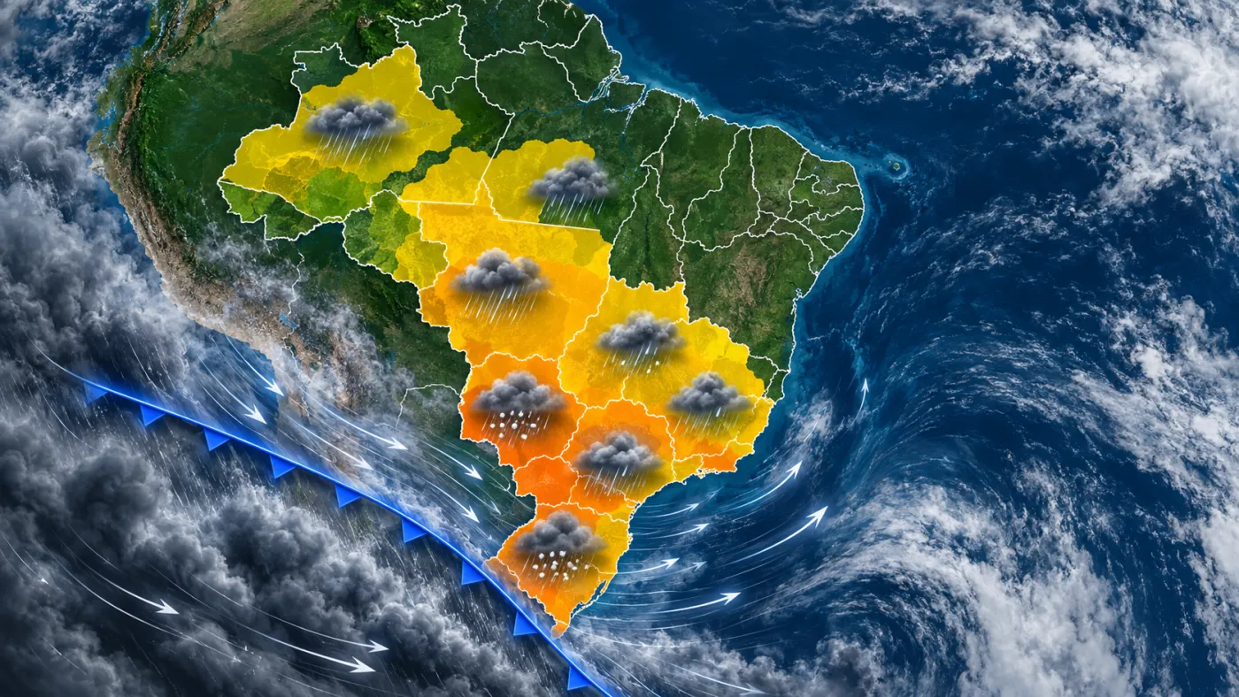INMET alerta para risco de chuva forte, ventos e granizo em áreas de 12 estados nesta quarta-feira (9). Foto: Reprodução/INMET.