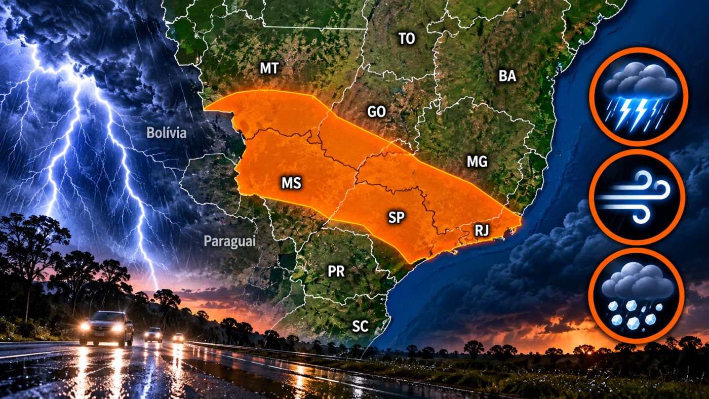 Alerta laranja prevê tempestades, ventos intensos e possibilidade de granizo nesta quinta-feira (1º). Imagem ilustrativa: