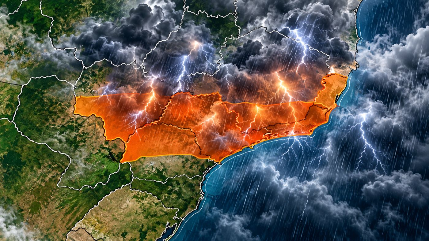 Alerta laranja do INMET indica risco de tempestades nesta quarta-feira (14), com chuva intensa, ventos de até 100 km/h e