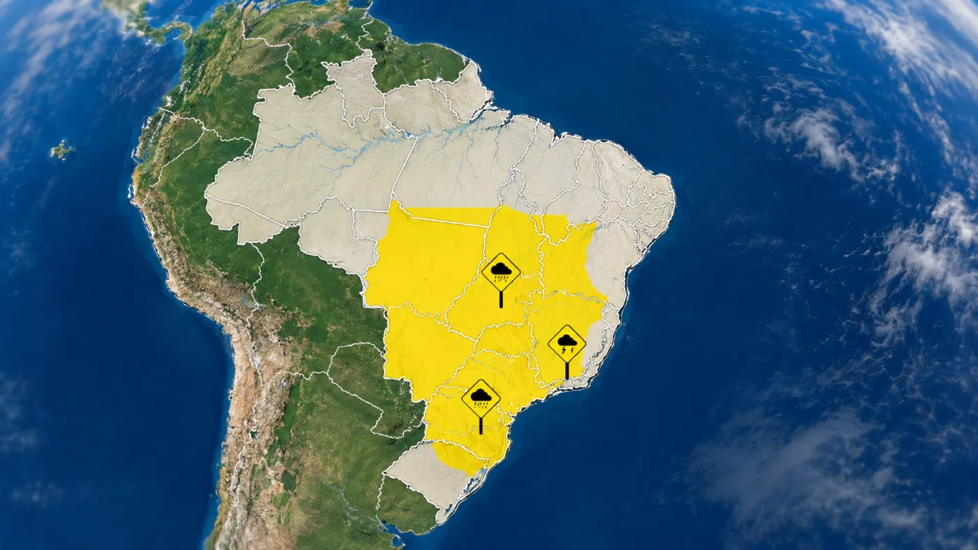 Mapa do INMET mostra áreas com alerta de geada e baixa umidade nesta quinta-feira.