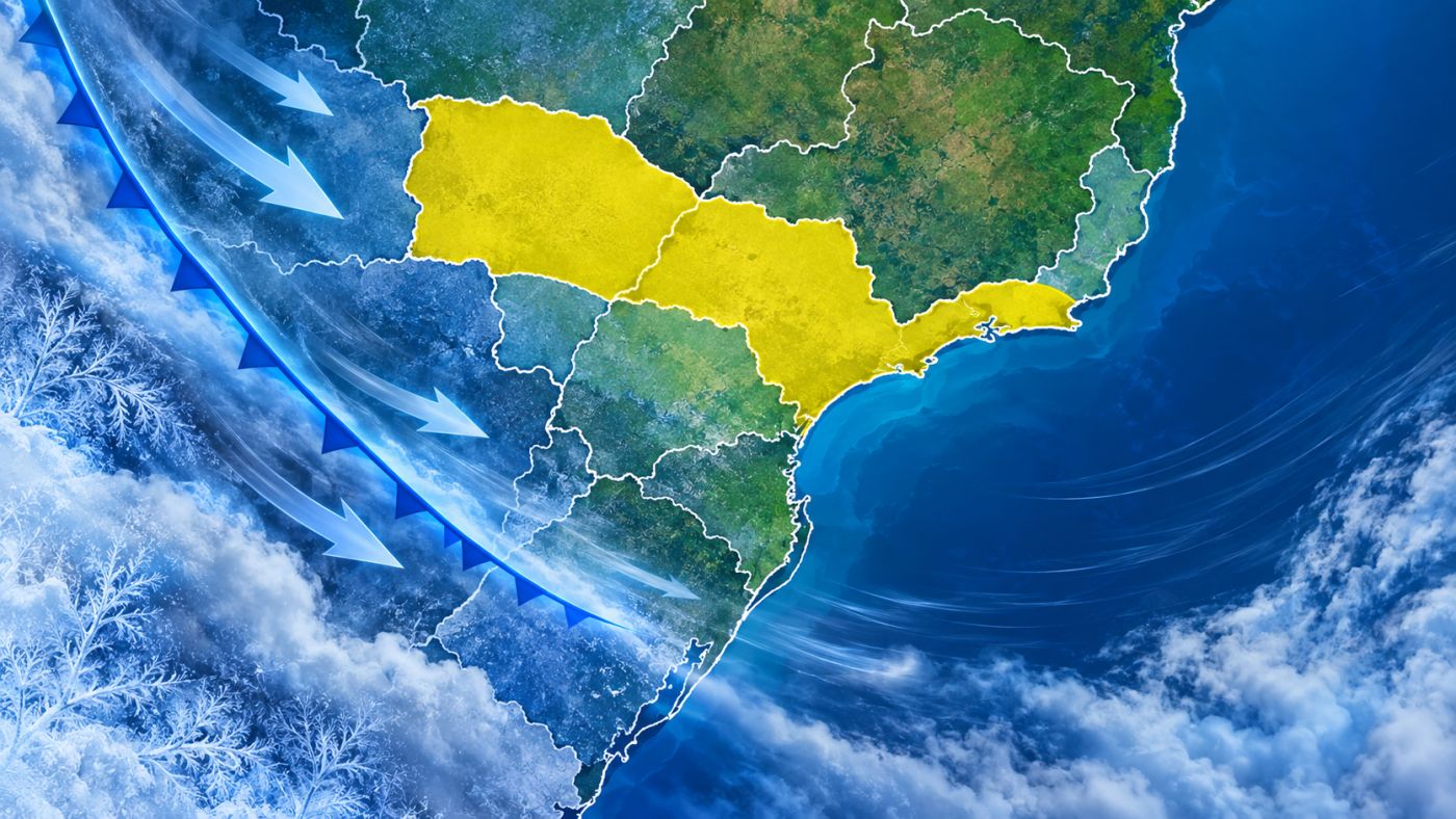 Alerta do INMET prevê queda de até 5°C em cinco estados. Arte: ClickFato/INMET.