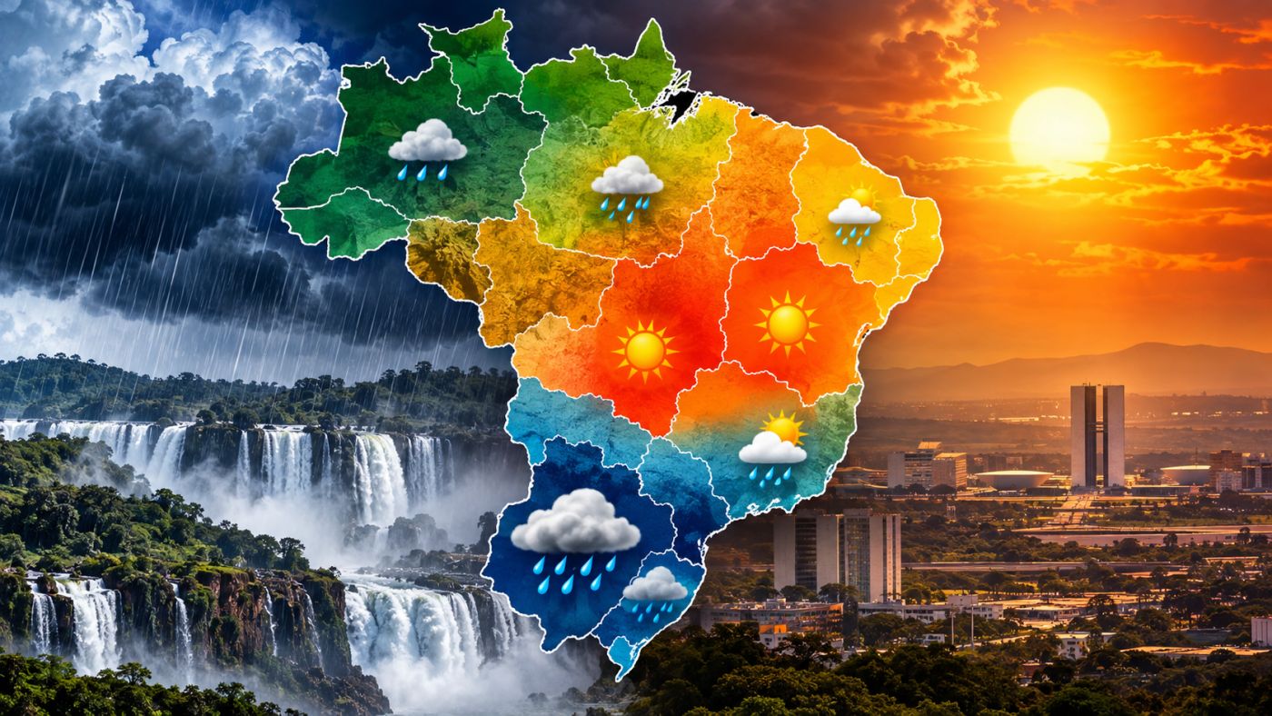 Outubro deve ter mais chuva no Sul e calor acima da média em grande parte do Brasil, segundo o INMET. Imagem: