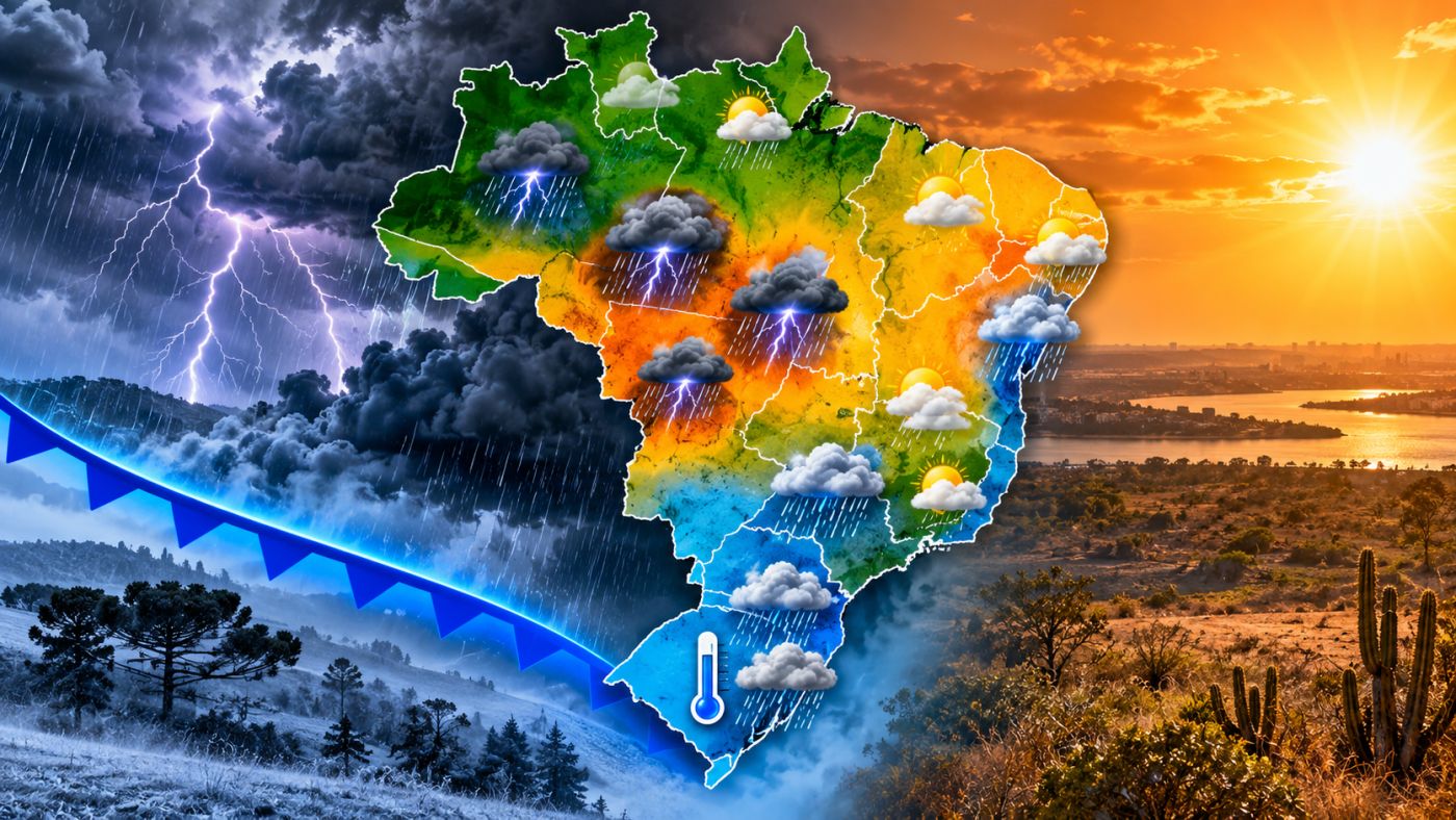 Previsão do INMET indica tempestades no Norte e Centro-Oeste nesta quarta-feira (28), enquanto a chuva começa a retornar ao