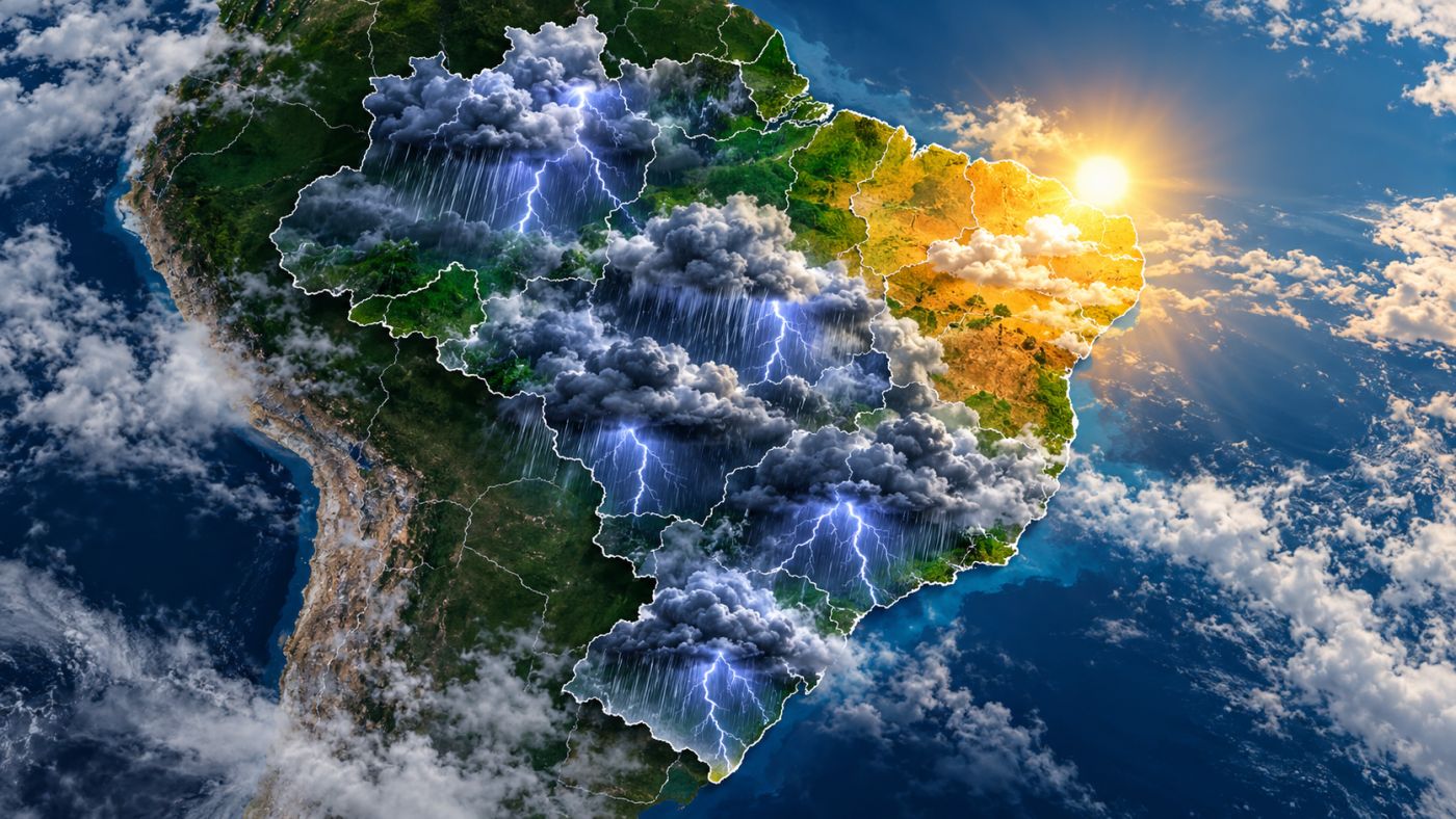 Previsão do INMET indica risco de tempestades e granizo em áreas do Sul, Sudeste e Centro-Oeste neste domingo (1º),