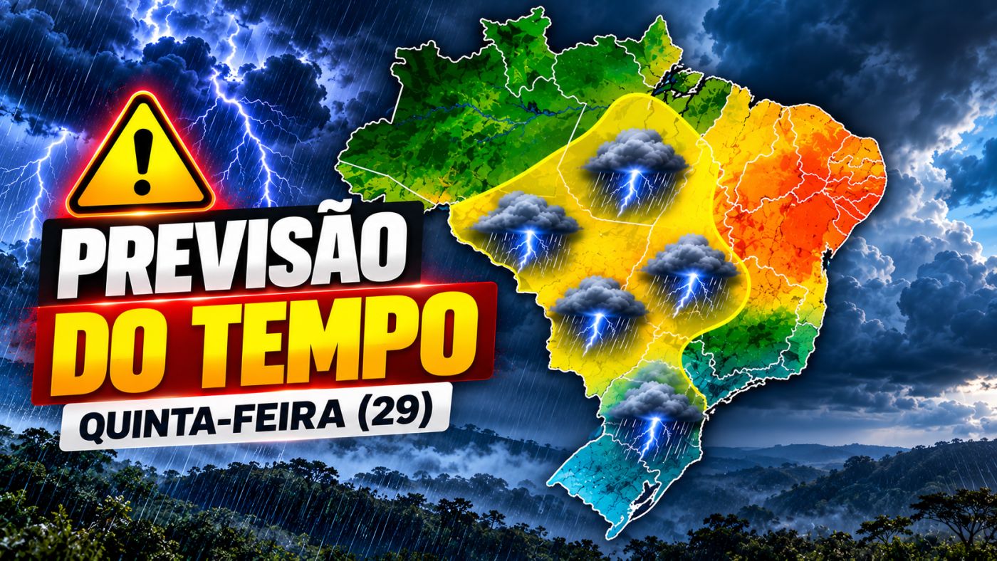 INMET prevê retorno das tempestades ao Paraná nesta quinta-feira (29), com chuva forte em áreas do Sul, Sudeste e