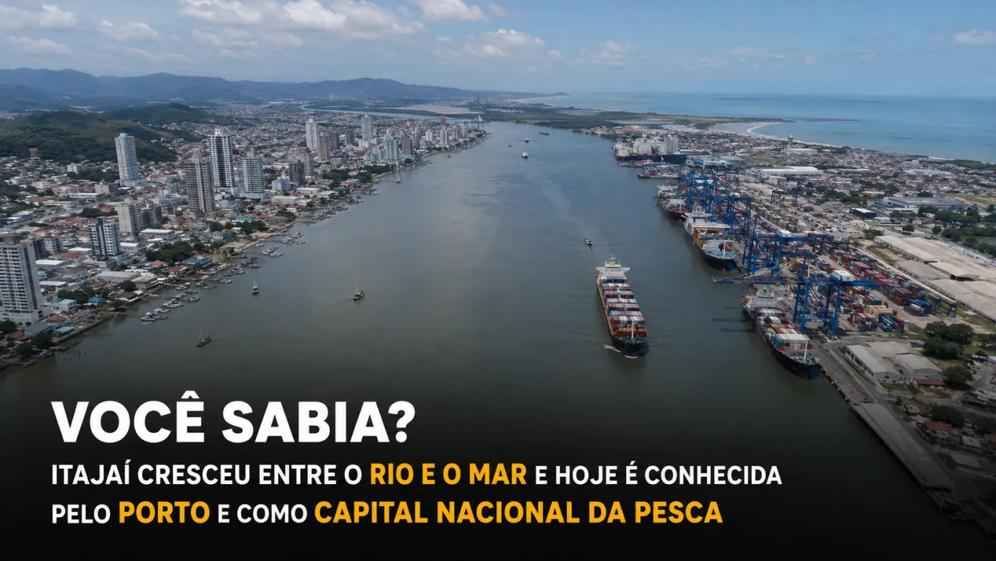 Vista de Itajaí, no litoral de Santa Catarina, cidade marcada pelo encontro do Rio Itajaí-Açu com o mar e pela atividade portuária. Foto: Prefeitura de Itajaí