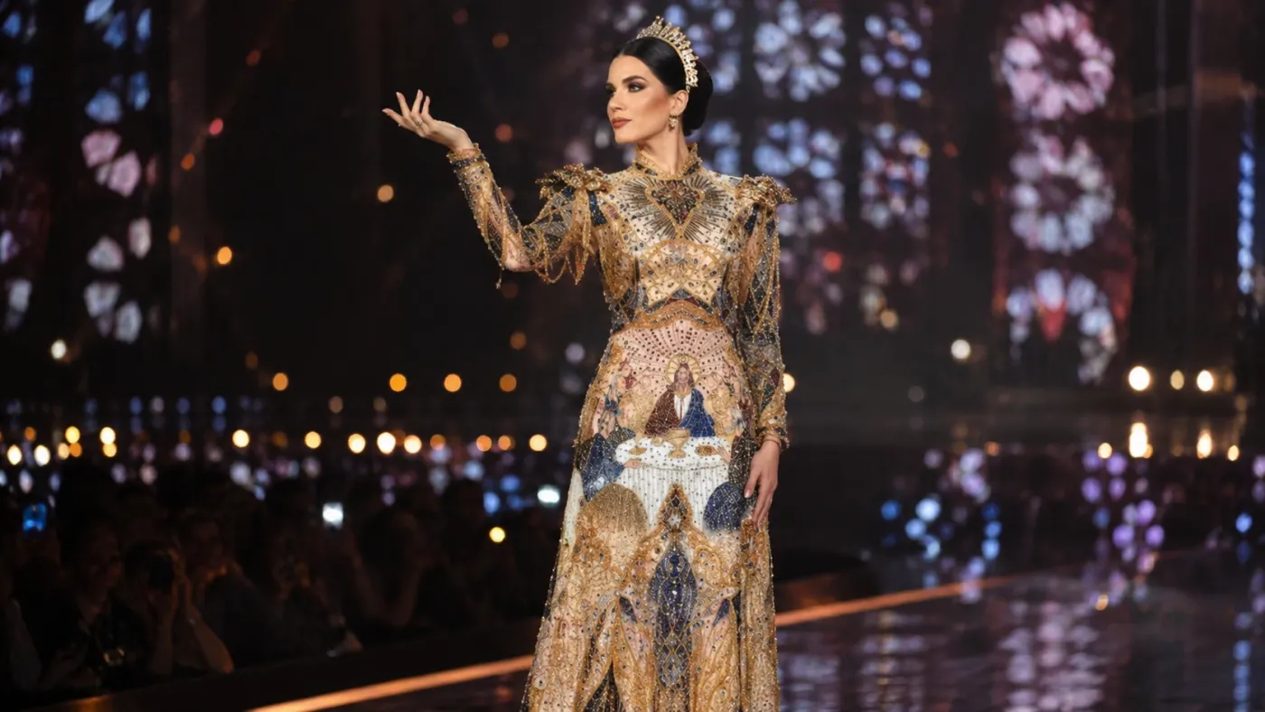 Maria Gabriela se despede do Miss Universe Brasil com vestido inspirado em “A Última Ceia”