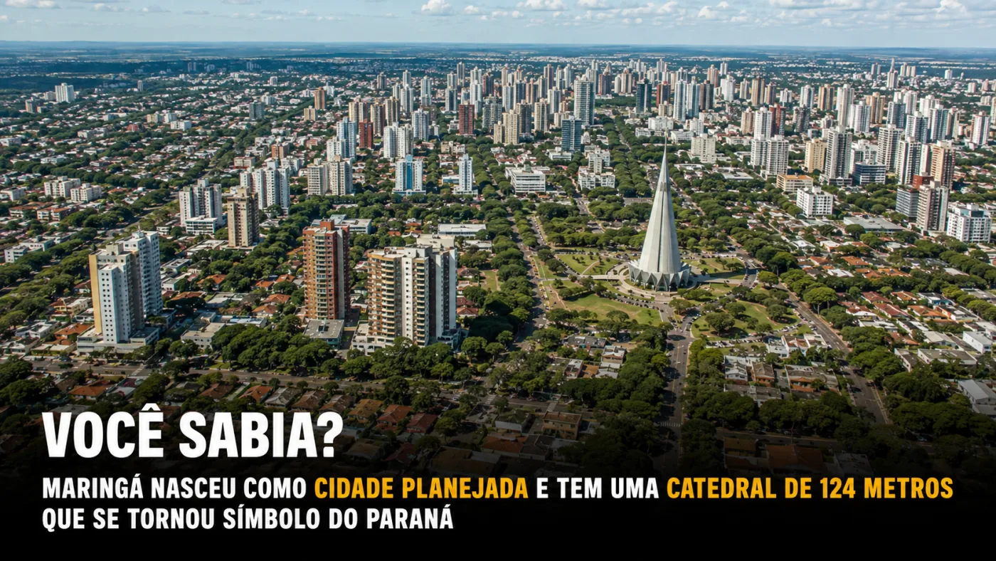 Vista de Maringá, no norte do Paraná, cidade conhecida pelo planejamento urbano, pelas áreas verdes e por sua famosa catedral. Foto: Prefeitura de Maringá