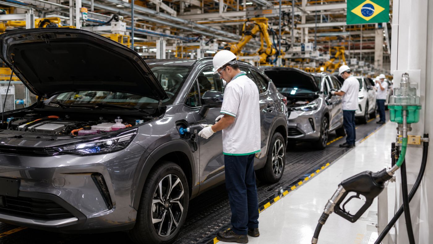 Montadoras chinesas aceleram o desenvolvimento de veículos híbridos compatíveis com gasolina e etanol no Brasil.