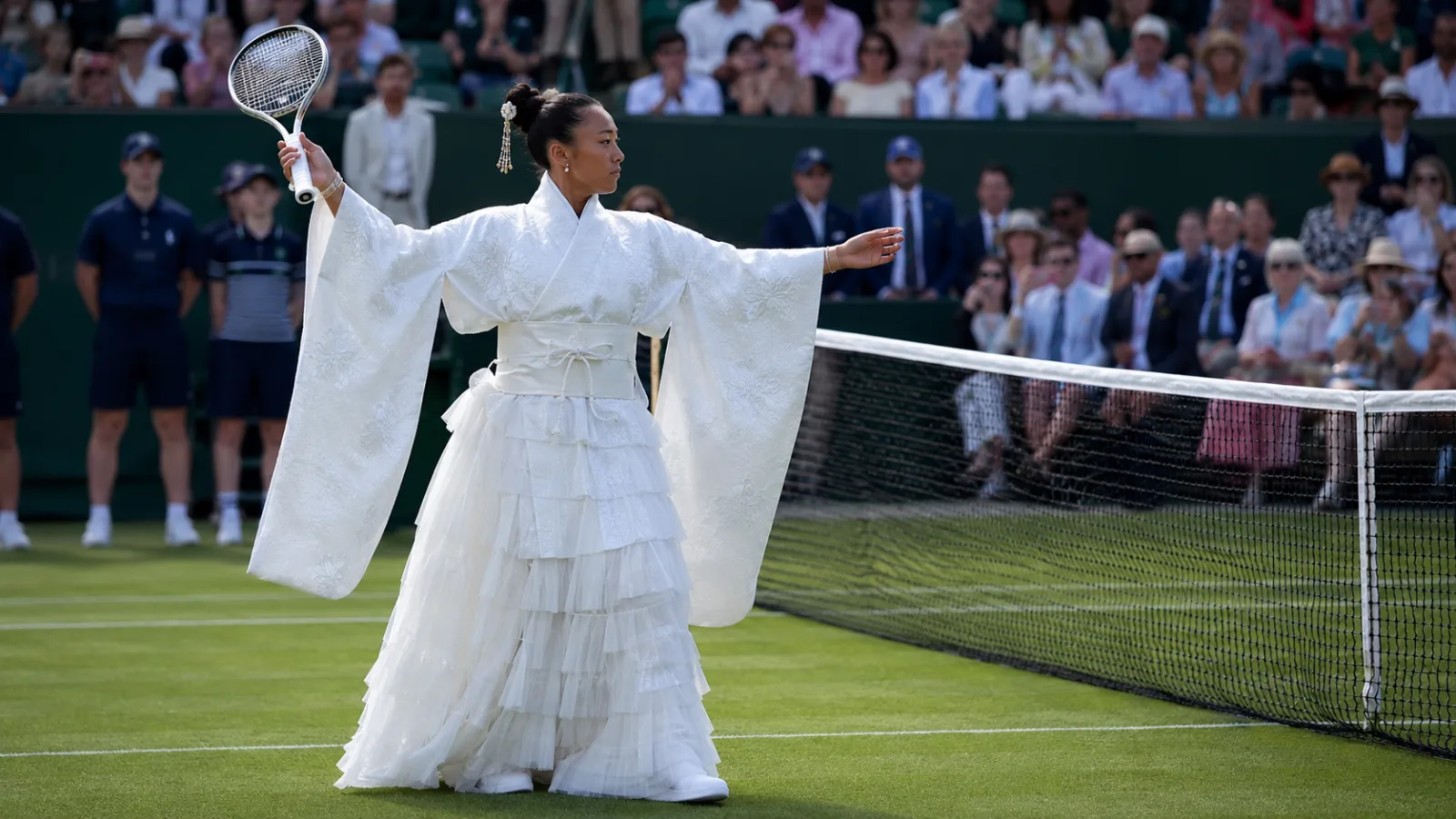Naomi Osaka usou look branco inspirado em quimono em Wimbledon — Foto: Reprodução