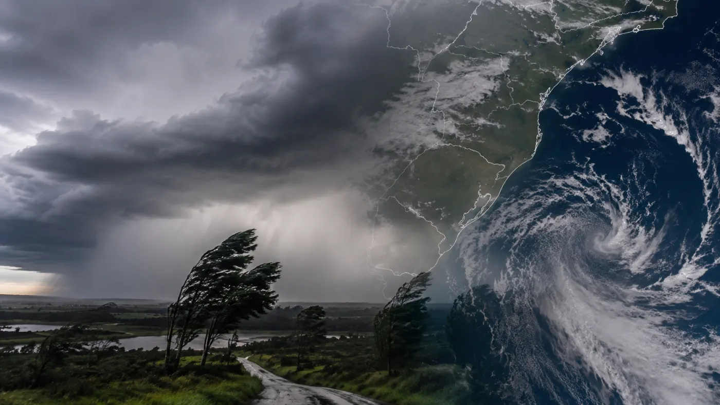 ciclone extratropical, frente fria, previsão do tempo, chuva forte, Região Sul, temporais, ventos fortes