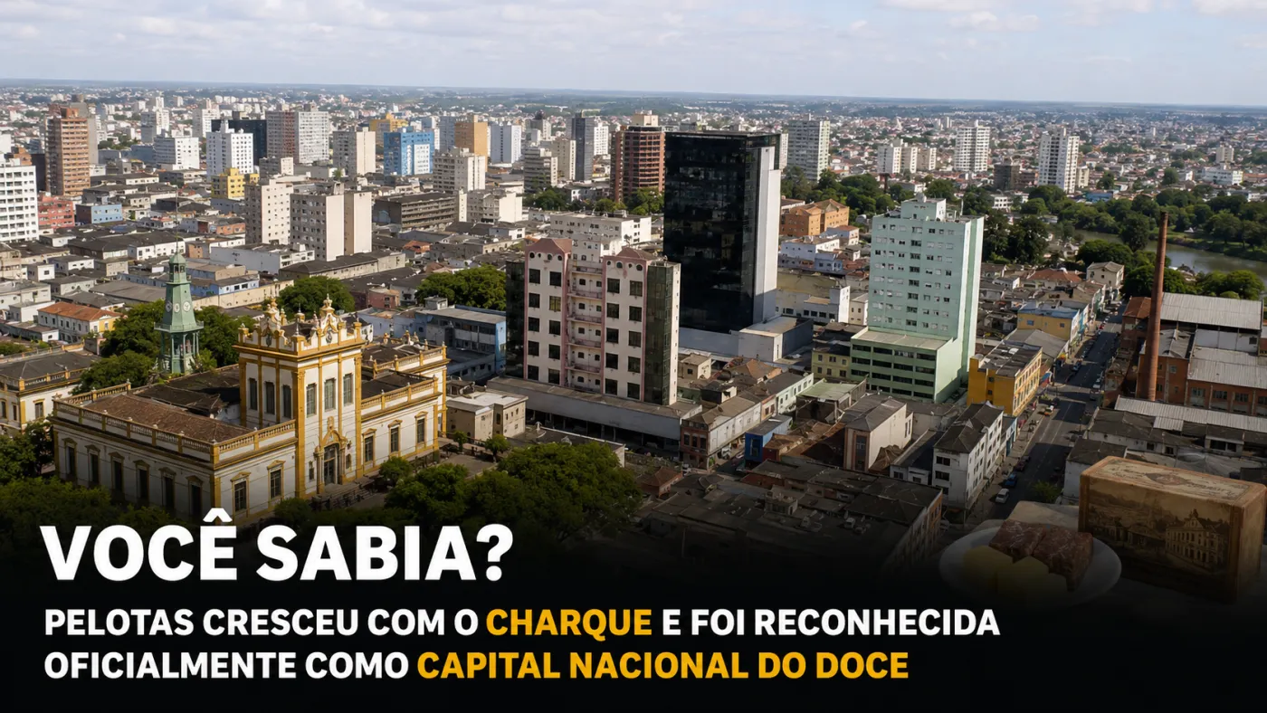 Vista de Pelotas, no sul do Rio Grande do Sul, cidade marcada pela tradição doceira e pela herança das charqueadas. Foto: Prefeitura de Pelotas