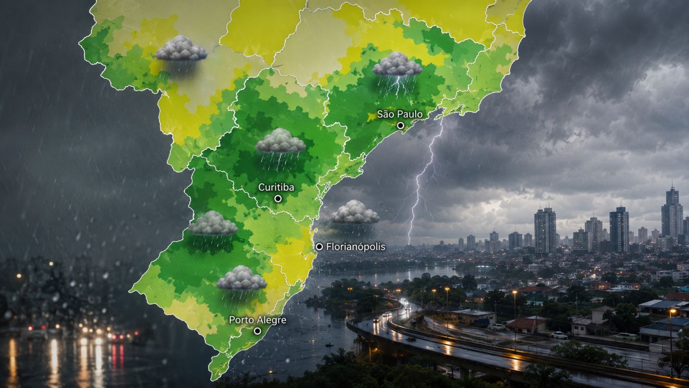 Previsão para 25/07 indica chuva no Sul