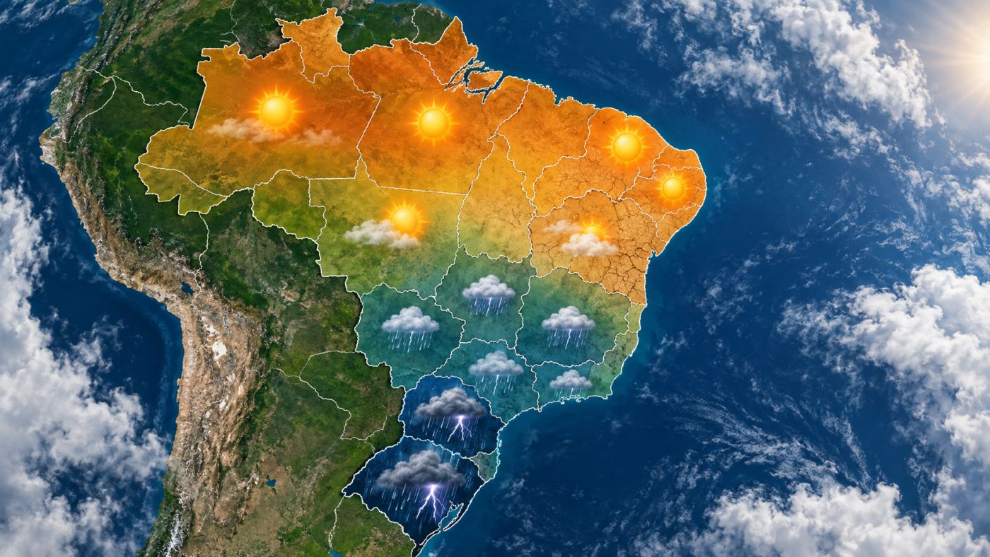 Primavera de 2026 terá contrastes no clima brasileiro, com previsão de chuva acima da média no Sul e temperaturas elevadas