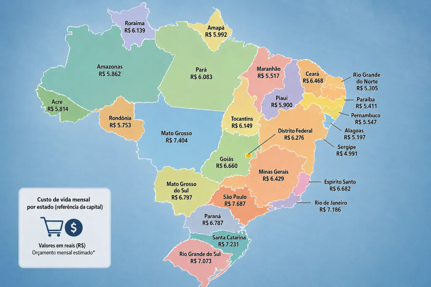 Levantamento compara quanto uma família precisaria por mês para manter despesas com alimentação, moradia, transporte, saúde e lazer nos estados brasileiros. Foto: imagem ilustrativa.