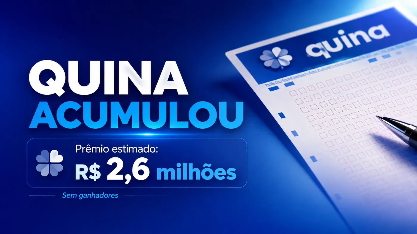 Quina acumulou após ninguém acertar as cinco dezenas do concurso 7101. Próximo prêmio é estimado em R$ 2,6 milhões. Foto: Reprodução/Loterias Caixa.